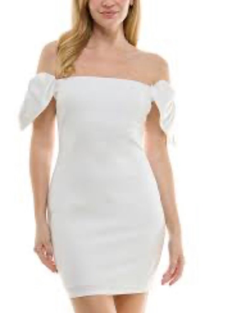 City Studio White Off-Shoulder Bow Sleeve Dress Size M Juniors